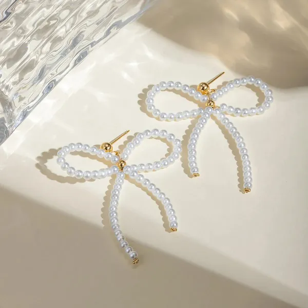 Gold_Bowknot_Beaded_Earrings_For_Women